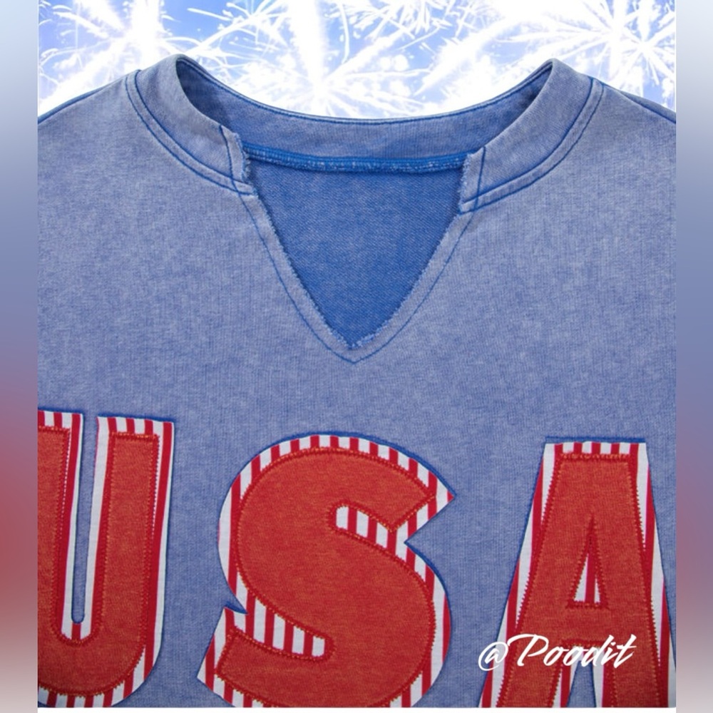 POODIT Patriotic USA oversized French terry top S M L XL - Picture 5 of 15